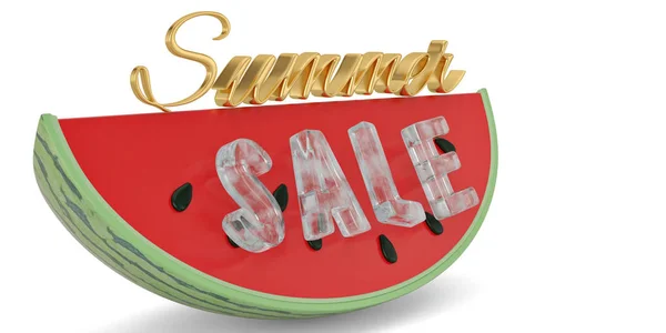Wassermelone Scheibe Mit Sommer Slae Text Isoliert Auf Weißem Hintergrund — Stockfoto