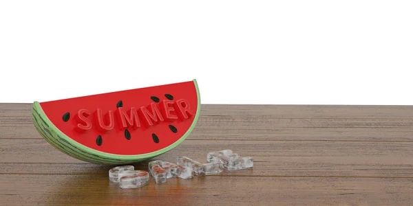 Wassermelonenscheibe Mit Sommer Slae Text Auf Holztafel Illustration — Stockfoto