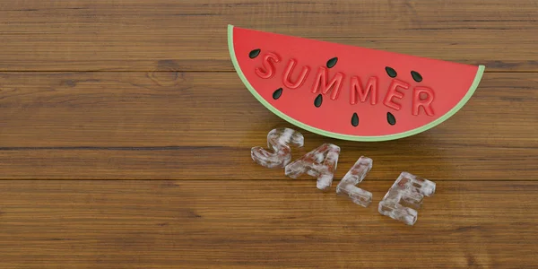 Watermelon Slice Summer Slae Text Wooden Board Illustration — Stock Photo, Image