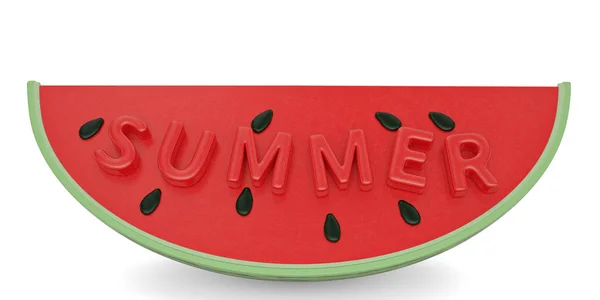 Wassermelone Scheibe Mit Sommertext Isoliert Auf Weißem Hintergrund Illustration — Stockfoto