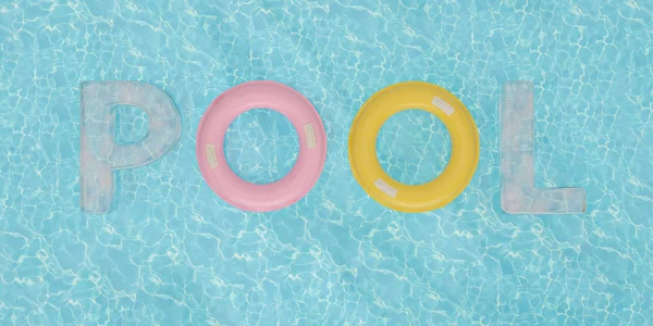 Opblaasbare Ring Zwembad Woord Blauwe Water Illustratie — Stockfoto