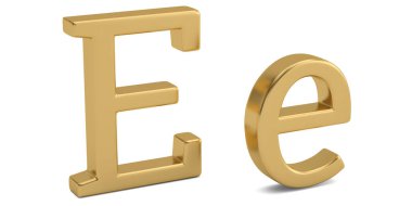 Beyaz arka plan üzerinde 3d illüstrasyon izole altın metal e alfabe.