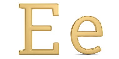 Beyaz arka plan üzerinde 3d illüstrasyon izole altın metal e alfabe.