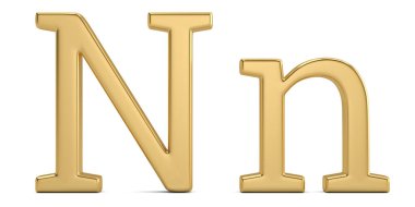 Beyaz arka plan üzerinde 3d illüstrasyon izole altın metal n alfabesi.