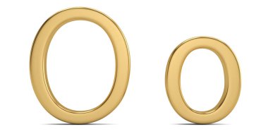 Beyaz arka plan üzerinde 3d illüstrasyon izole altın metal o alfabesi.