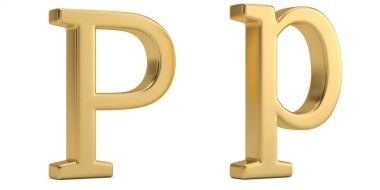 Beyaz arka plan üzerinde 3d illüstrasyon izole altın metal p alfabesi.