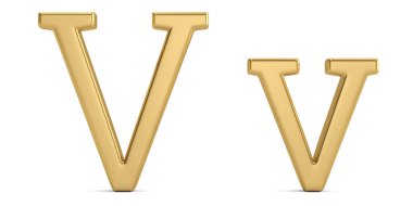 Beyaz arka plan üzerinde 3d illüstrasyon izole altın metal v alfabesi.