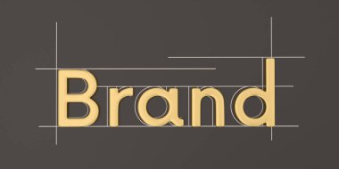 Siyah arkaplan üzerine altın kelime markası, marka tasarımı 3D illüstrasyon.