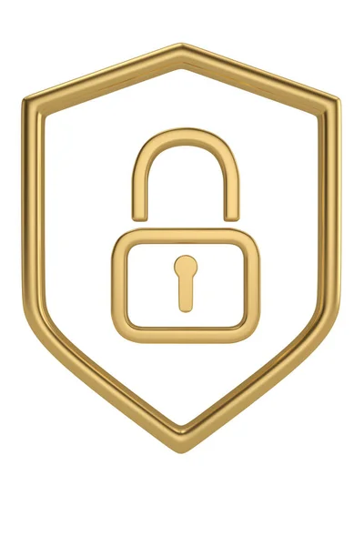 Golden Lock Shield Symbol Isolated White Background Illustration — Stock Photo, Image