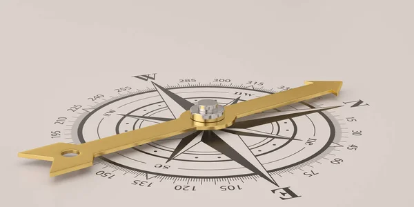指南针与金针隔离在白色背景3D — 图库照片