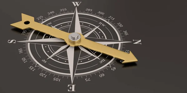 Kompas Złota Igła Czarnym Tle Ilustracja — Zdjęcie stockowe
