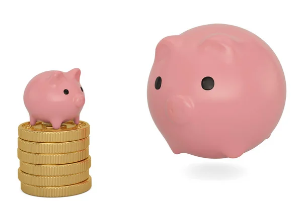 Piggy Bank Gouden Munten Geïsoleerd Een Witte Achtergrond Illustratie — Stockfoto