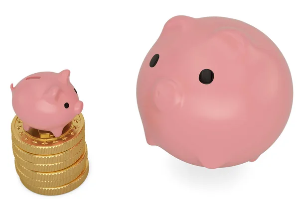 Piggy Bank Gouden Munten Geïsoleerd Een Witte Achtergrond Illustratie — Stockfoto