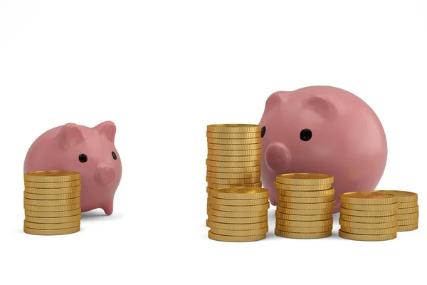 Piggy Bank Gold Coins Isolated White Background Illustration — Stock Photo, Image