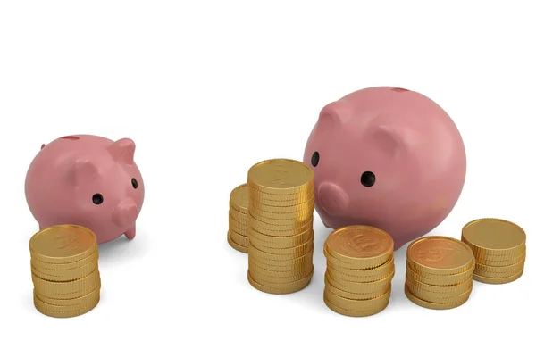 Piggy Bank Gold Coins Isolated White Background Illustration — Stock Photo, Image