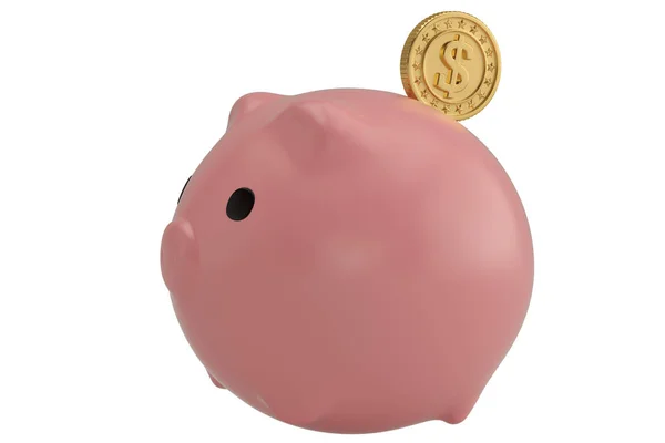Vet Piggy Bank Gouden Munten Geïsoleerd Een Witte Achtergrond Illustratie — Stockfoto