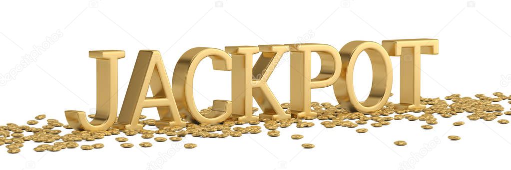 The gold word jackpot with gold stars isolated on white background 3D illustration.
