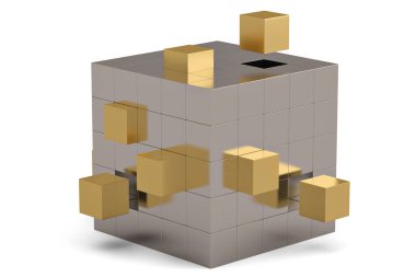 Beyaz arka plan üzerinde 3d illüstrasyon izole iş kavramı blok küpleri.
