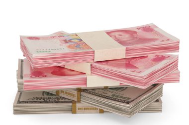 Beyaz arka plan üzerinde 3d illüstrasyon izole para yığını.