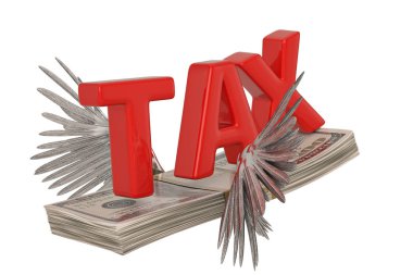 Para yığını ve beyaz arka plan üzerinde 3d illüstrasyon izole vergi.