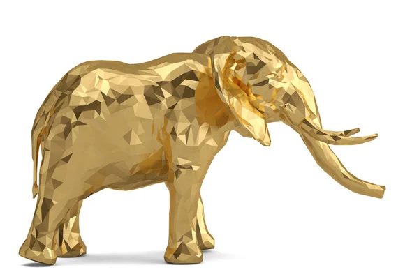 Low Poly Golden Elephant Isolated White Background Illustration — Stock Photo, Image