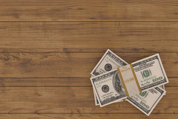 Dollar stacks on a wooden board 3D illustration.