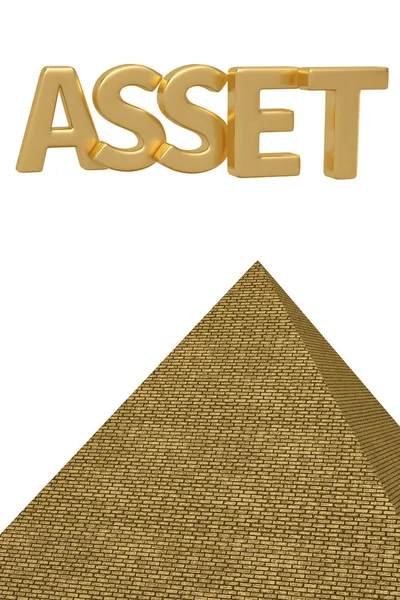 金色金字塔和 Asseet 词被隔绝在白色背景3D — 图库照片