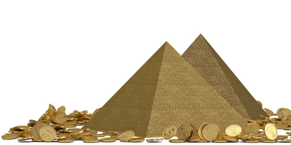 Pirámide Dorada Monedas Aisladas Sobre Fondo Blanco Ilustración — Foto de Stock