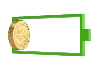 Beyaz arka plan üzerinde 3d illüstrasyon izole bazı paralar oluşturduğu yeşil pil.