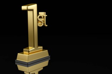 Altın siyah arka plan üzerinde 3d illüstrasyon izole kupa Kupası birinci.