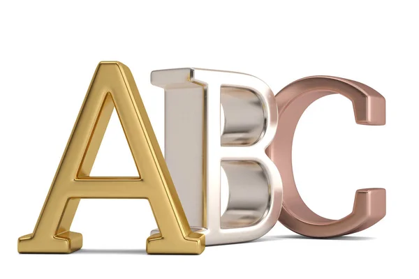 Abc 金属字母表在白色背景上被隔离3D — 图库照片