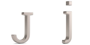 Beyaz arka plan üzerinde 3d illüstrasyon izole çelik metal j alfabesi.
