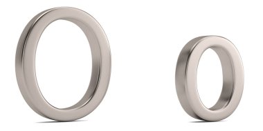 Beyaz arka plan üzerinde 3d illüstrasyon izole çelik metal o alfabesi.
