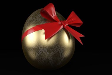 Kırmızı yay ve siyah arka plan 3d çizim üzerinde yumurta.