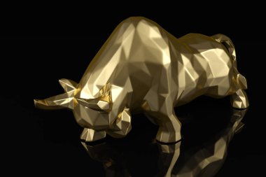 A golden bull on black background 3D illustration. clipart