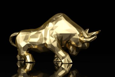 A golden bull on black background 3D illustration. clipart