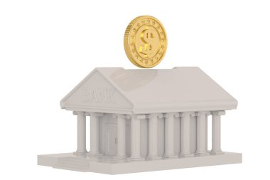 Beyaz arka plan üzerinde 3d illüstrasyon izole bir banka binası.