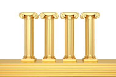 Beyaz arka plan üzerinde 3d illüstrasyon izole altın klasik sütunlar.