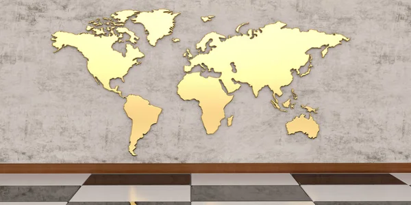 Mapa Del Mundo Oro Pared Ilustración — Foto de Stock