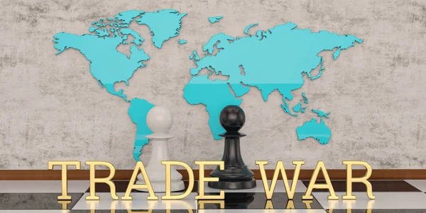 Chess and world map concept of trade war 3D illustration.
