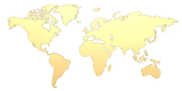 Mappa Del Mondo Dorato Isolato Sfondo Bianco Illustrazione — Foto Stock