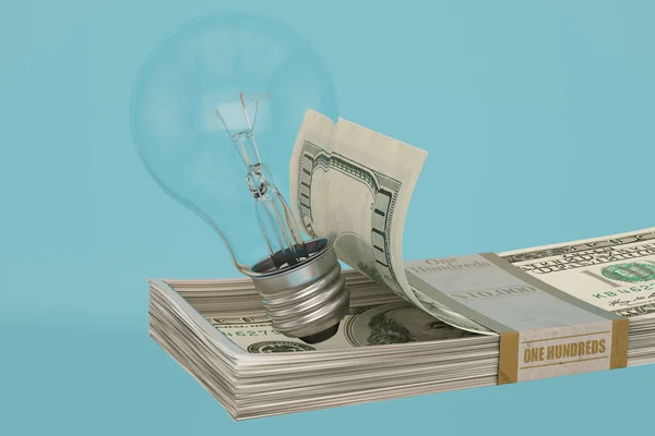 お金開口部のスタックし 電球ホワイト バック グラウンド イラストレーション上で分離を表示 — ストック写真
