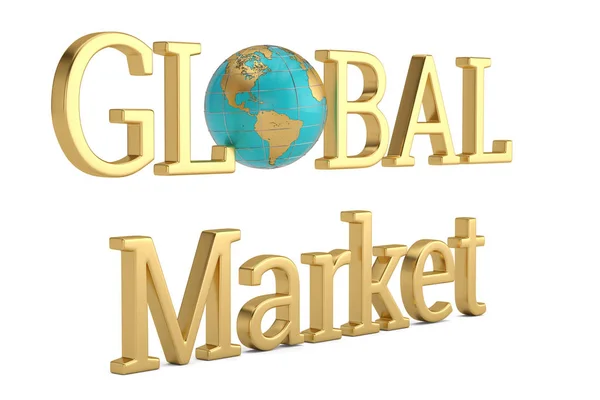 Golden Global Market Word Isolé Sur Fond Blanc Illustration — Photo