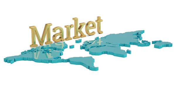 Palabra Del Mercado Dorado Mapa Del Mundo Aislados Sobre Fondo — Foto de Stock