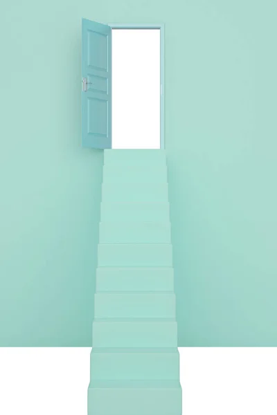 Eine Geöffnete Tür Auf Blauer Wand Illustration — Stockfoto