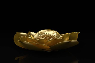 Siyah arka plan 3d çizim üzerinde altın 3d çiçek