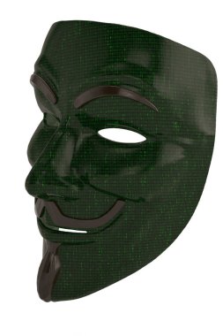Beyaz arka plan üzerinde 3d illüstrasyon izole Guy Fawkes dijital maskesi.