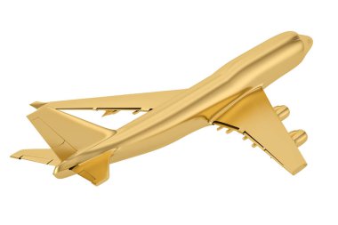 Beyaz arka plan üzerinde 3d illüstrasyon izole altın jet uçak.