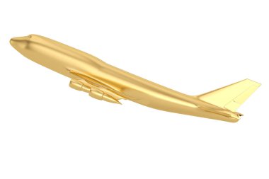 Beyaz arka plan üzerinde 3d illüstrasyon izole altın jet uçak
