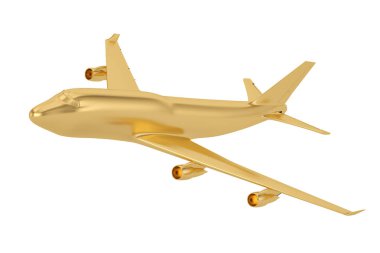 Beyaz arka plan üzerinde 3d illüstrasyon izole altın jet uçak